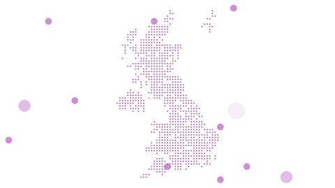 Great Britain Dotted Map Networking Dot Motion Graphic 4K. National corporate color of the country 4K UHD. The appearance and disappearance of the map of abstract United Kingdom, Britannia.