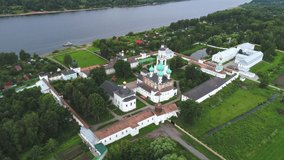 View of the old Tolgsky monastery on a cloudy July day (aerial video). Yaroslavl, Golden ring of Russia 