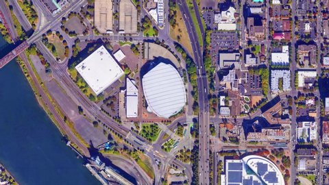 Portland Oregon USA: Earth Zoom from Moda Center