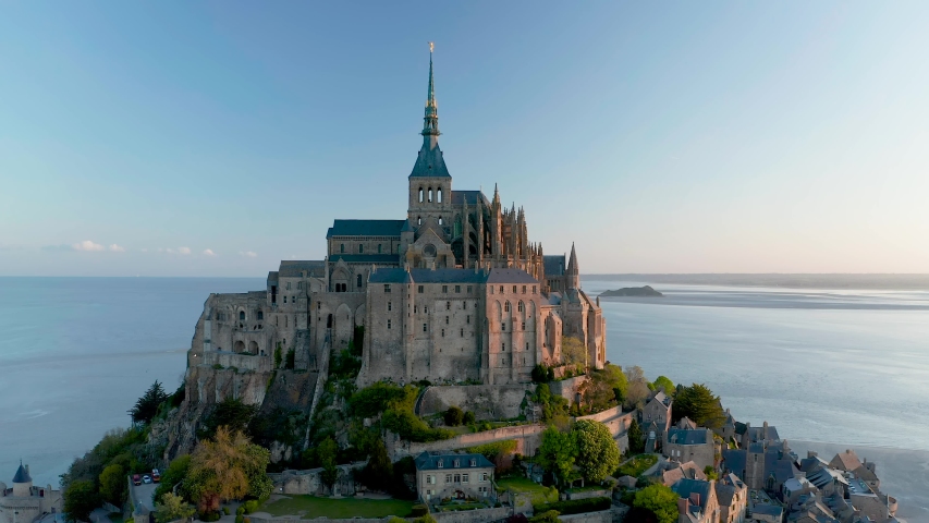 Mont Saint Michel aerial view in low tide Royalty-Free Stock Footage #1034630474