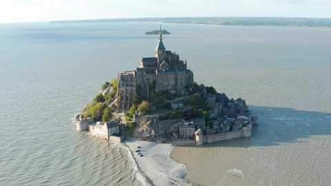 Mont Saint Michel aerial view in low tide