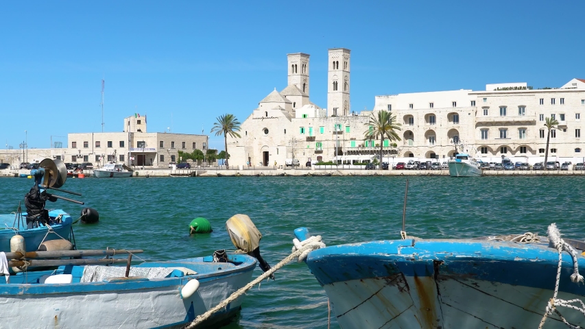 Molfetta waterfront with the Cathedral. Province of Bari, Apulia (Puglia), southern Italy.