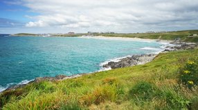 The coastline at Newquay Cornwall England with a view towards Fistral Beach.