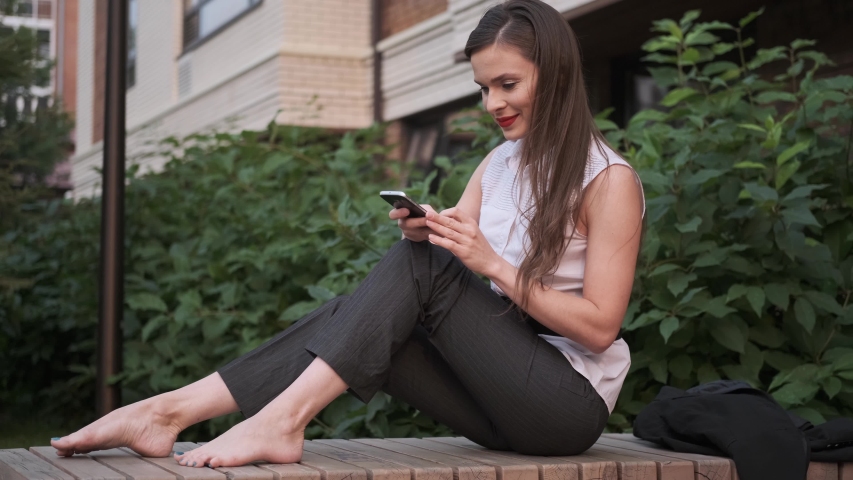 Carefree Business Woman Sitting Barefoot Stock Footage Video 100 