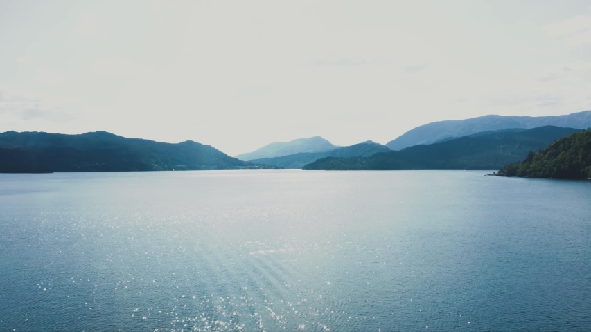 Beutiful landscape of Western Norway, Aerial shot over a lake nearby Jondalen.