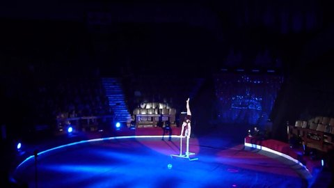 DNIPRO, UKRAINE - DECEMBER 14, 2018: Equilibrist Kristina Gusevska performs at the Circus.