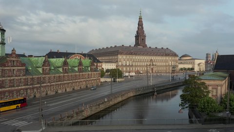 Aerial view of Christiansborg Palace located in Copenhagen, Denmark