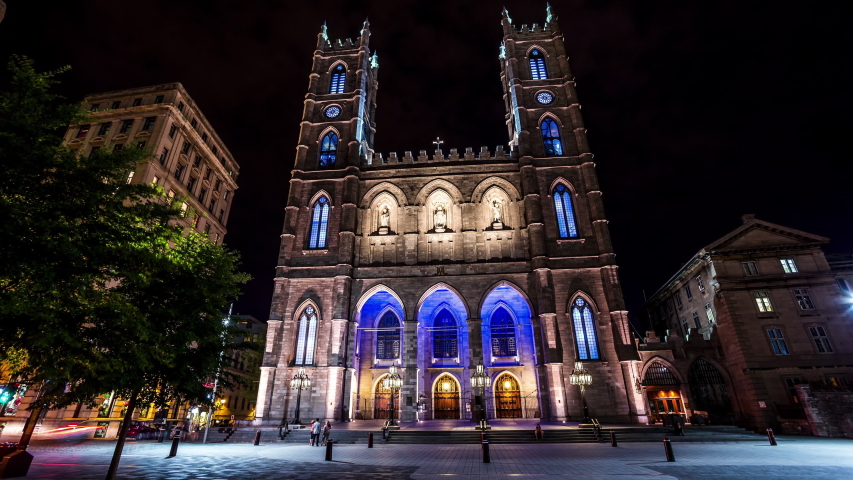 Notre-Dame Basilica of Montreal, Canada time lapse at night