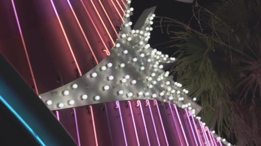 Static shot of neon lights / billboard in Las Vegas - slow motion.