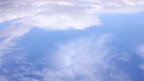Blue relaxing soft, clean sky in horizon, aerial view time lapse forming lightness clouds, panoramic view beautiful big mass fast motion away. /UHD.