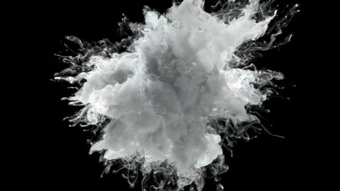 Color Burst - white smoke powder explosion fluid ink paint particles slow motion alpha matte isolated on black