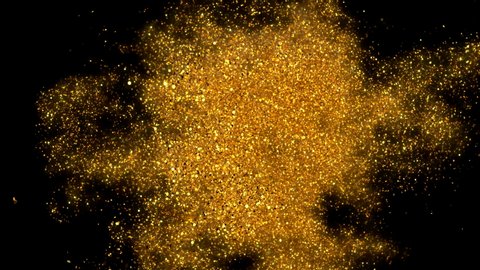Abstract Golden glitter explosion in slow motion Bokeh background with shining defocus blurred sparkles dust macro close up with alpha channel