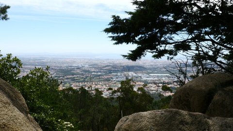 Panoramic view of Sintra, Portugal. Filmed on August 2, 2019.