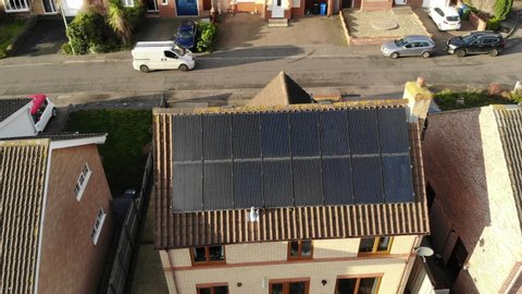 Solar panels rooftop shot - drone