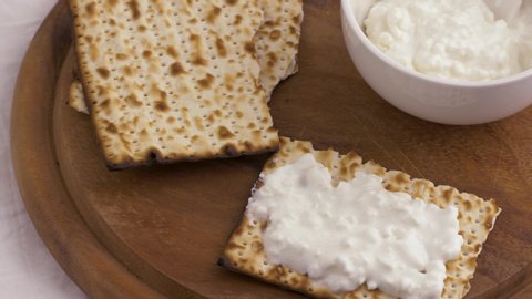 Cottage cheese with Matzo traditional jewish holiday bread