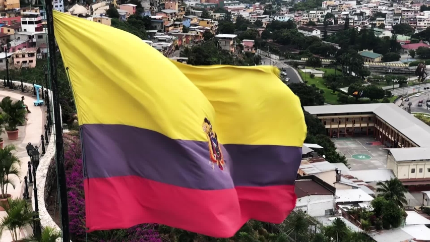 Ecuadorian flag in slow motion from the lighthouse in the neighborhood of Las Peñas in Guayaquil Royalty-Free Stock Footage #1034715671