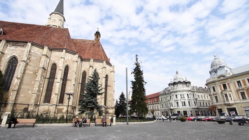 Downtown Cluj, Romania. The historical church of Saint Michael