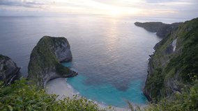 High angle view of idyllic tropical beach on Nusa Penida Island part of Bali.
Stunning Time lapse shot high angle view of pinnacles formation on blue turquoise sea in Indonesia.