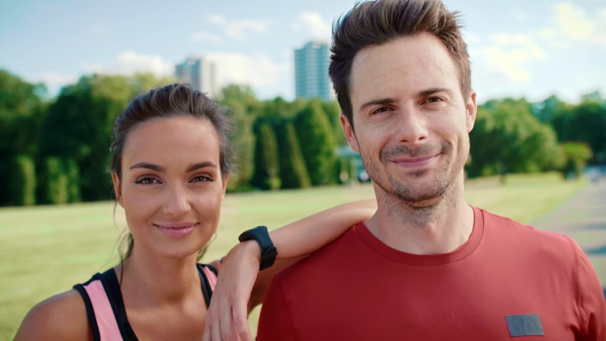 Portrait of smiling couple after hard workout 
