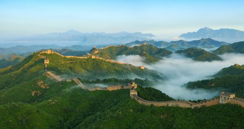 Flying over China great wall in the morning
