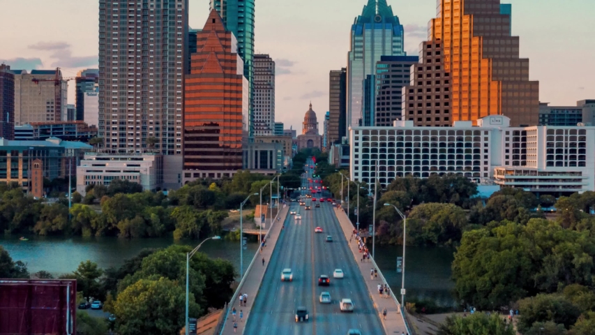 4K Drone Aerial Austin Texas Capital Timelapse Congress Dolly Zoom Parallax Royalty-Free Stock Footage #1034758085