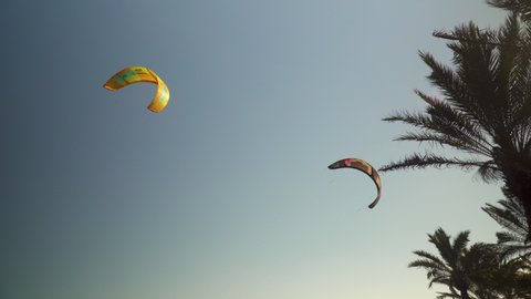 Torremolinos / Spain - 04 03 2019: Colourful Kites Blowing In The Wind During Sunset