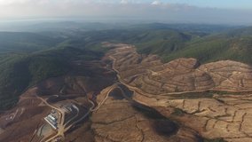 Drone video of deforestation in Kaz Mountains, Canakkale, Turkey. Drone shooting of the gold mine in Mount Ida. 