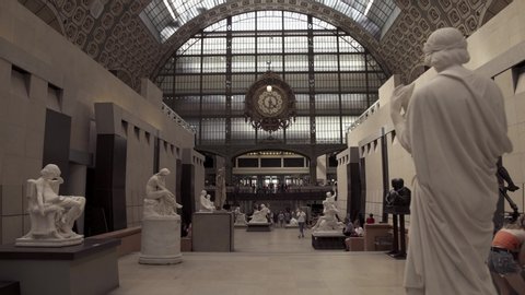 PARIS, FRANCE - 17 JUNE, 2019: Real time establishing shot of Musee d'Orsay. The Museum has the largest collection of paintings by Impressionists and post-Impressionists in the world, June 17, 2019 in