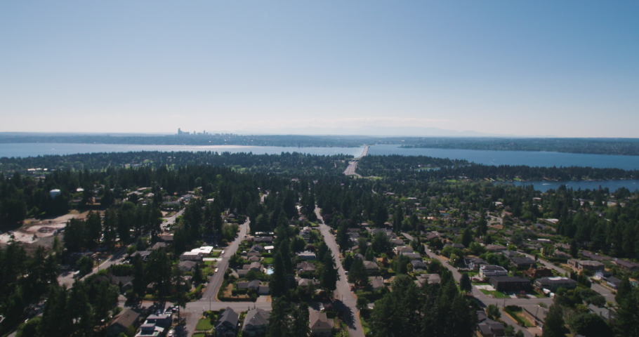 Bellevue Washington USA Neighborhoods - Above Housing Developments Looking Towards Seattle Skyline
