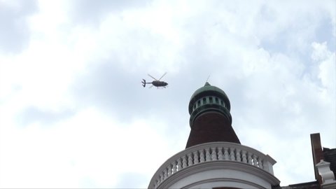 London / United Kingdom (UK) - 08 19 2012: Police helicopter flies over London Ecuador embassy