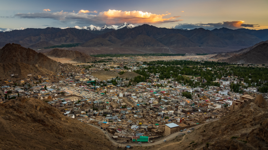 4K Day to night Time lapse of Leh city (aerial view), Ladakh, India Royalty-Free Stock Footage #1034779781