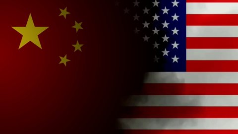 Usa China trade war concept animation with flags and smoke. Trade war settle. economic conflict and trade barriers