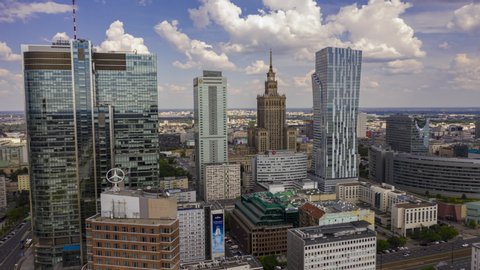 Hyperlapse of Warsaw city center at sunny day.