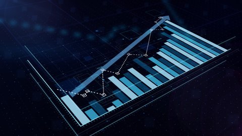 3D animation of a rising blue bar graph with arrow, professional look and feel, ultra HD 4Kの動画素材