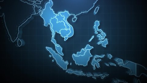 International Network of Southeast Asia, Map, Technology background, Hologram graphic.