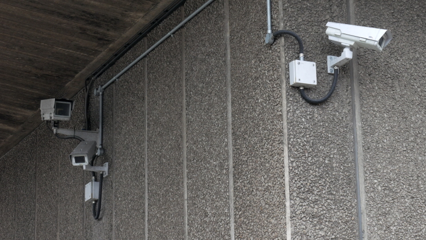 London / United Kingdom (UK) - 04 28 2019: Three surveillance cameras on a university campus wall to ensure the safety of students. | Shutterstock HD Video #1034817974