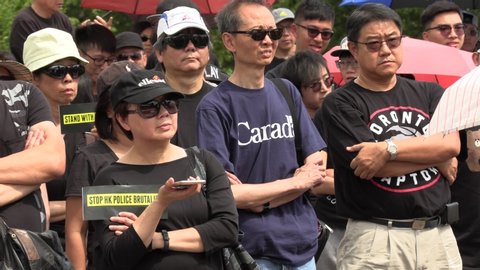 Markham, Ontario, Canada August 2019 Protesters in Toronto demonstrate in solidarity with those in Hong Kong for democracy
