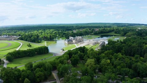 Chantilly, France. June 21st, 2019. Aerial view of the beautiful Chantilly Palace