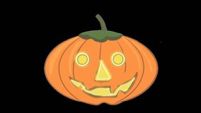 video with a Halloween cartoon concept. Pumpkin masks, bats, moon, lightning, grave, fire as Halloween icons.