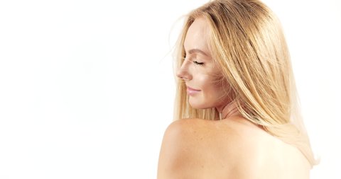 Naturally Beautiful Blonde Woman Naked Shoulders Stock Footage Video