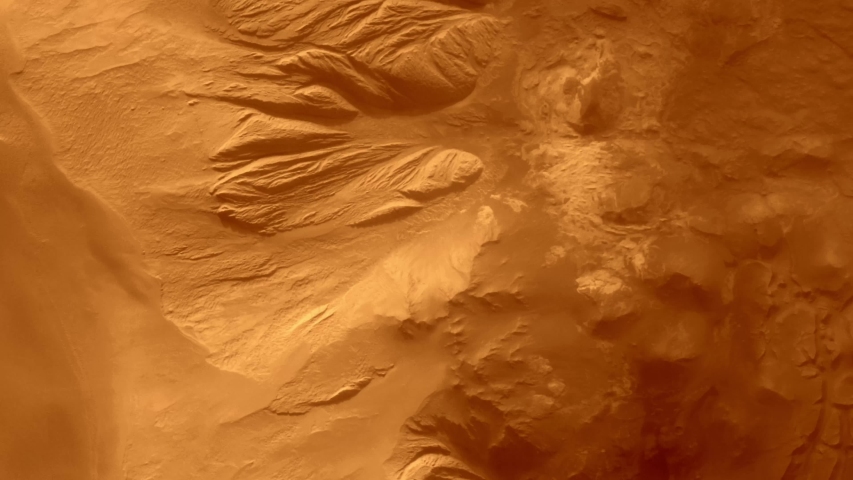 Flying over mars. Craters and dunes in mars. Made from public domain images of NASA.