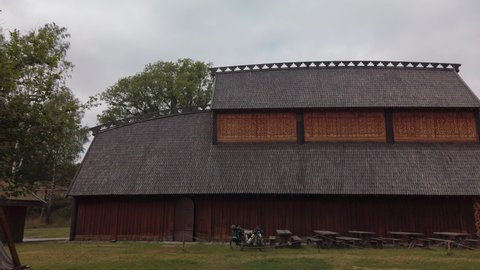 Borre / Norway - 07 07 2019: Borre longhouse, copy of Viking hall
