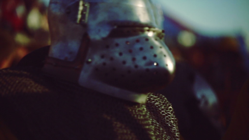 Knights medieval battle reconstruction. Blurred motion.