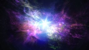 Travel in beautiful space nebula. Trendy clip in ultra HD 4K.