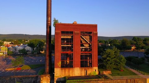 Closed building in Wilkes Barre, Pennsylvania sunset and moon.