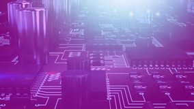 Animation of the words You Win! coloured in pink and metallic shining silver appearing with a red and a blue glowing outline triangle on a moving background view of a circuit board and capacitors - Powered by Shutterstock - Get 15% off with code: PIKWIZARD15