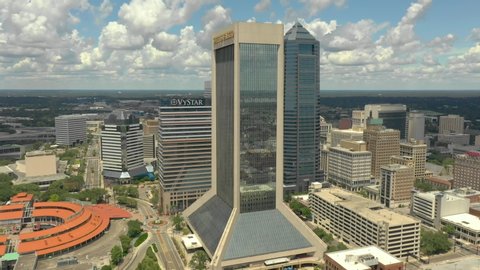 JACKSONVILLE, FL, USA - AUGUST 2, 2019: Premium aerial video Downtown Jacksonville Florida 4k