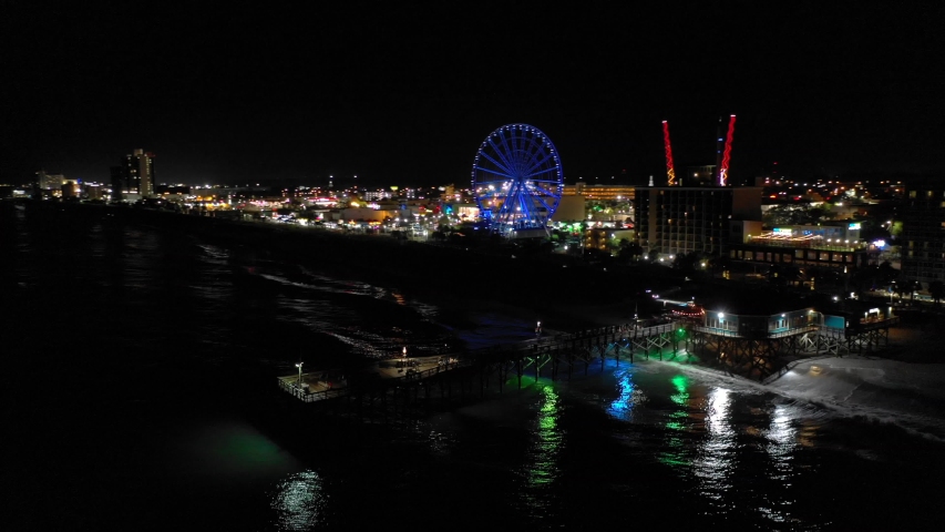 Night aerial Myrtle Beach Pier South Carolina