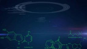 Animation of glowing green scientific data and diagrams moving while grey circles appear with a chart and molecular DNA model with rings of light on a dark background - Powered by Shutterstock - Get 15% off with code: PIKWIZARD15