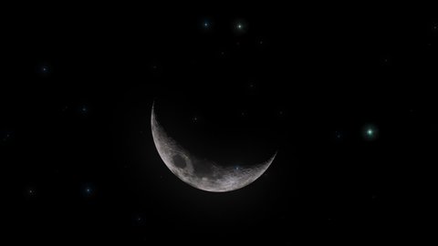 Crescent Moon in Starry Night Concept-H2 seen from space with realistic and natural moon and star effect animation.